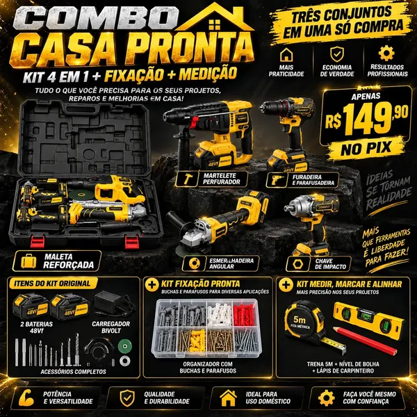 Combo Casa Pronta: Kit 4 em 1 + Fixação + Medir